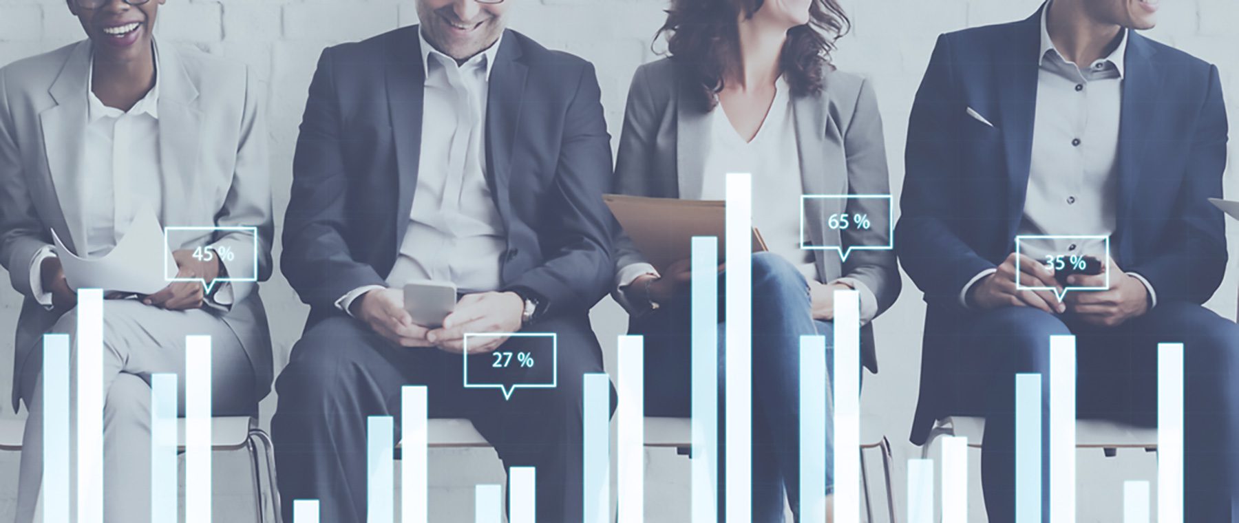Analysts interpreting bar graph data