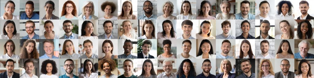 A collage of multi-ethnic customers and employees