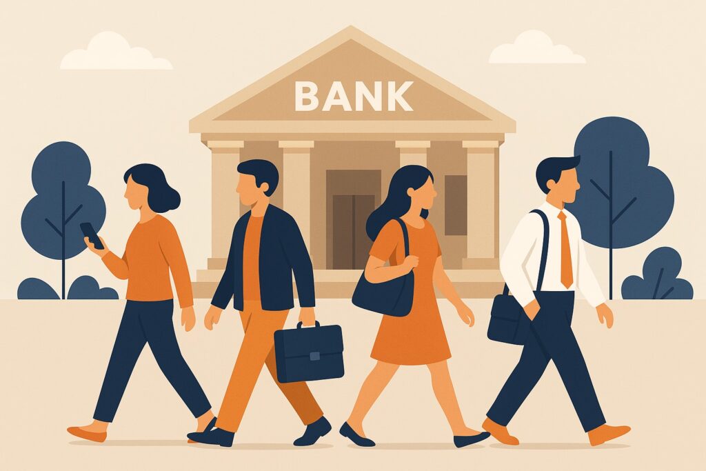 Bank customers leaving