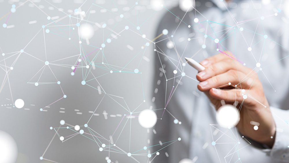 Web of human connecting with digital interface