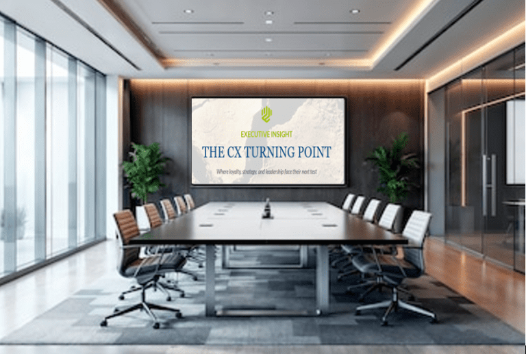 Boardroom view of executive presentation of The CX turning Point